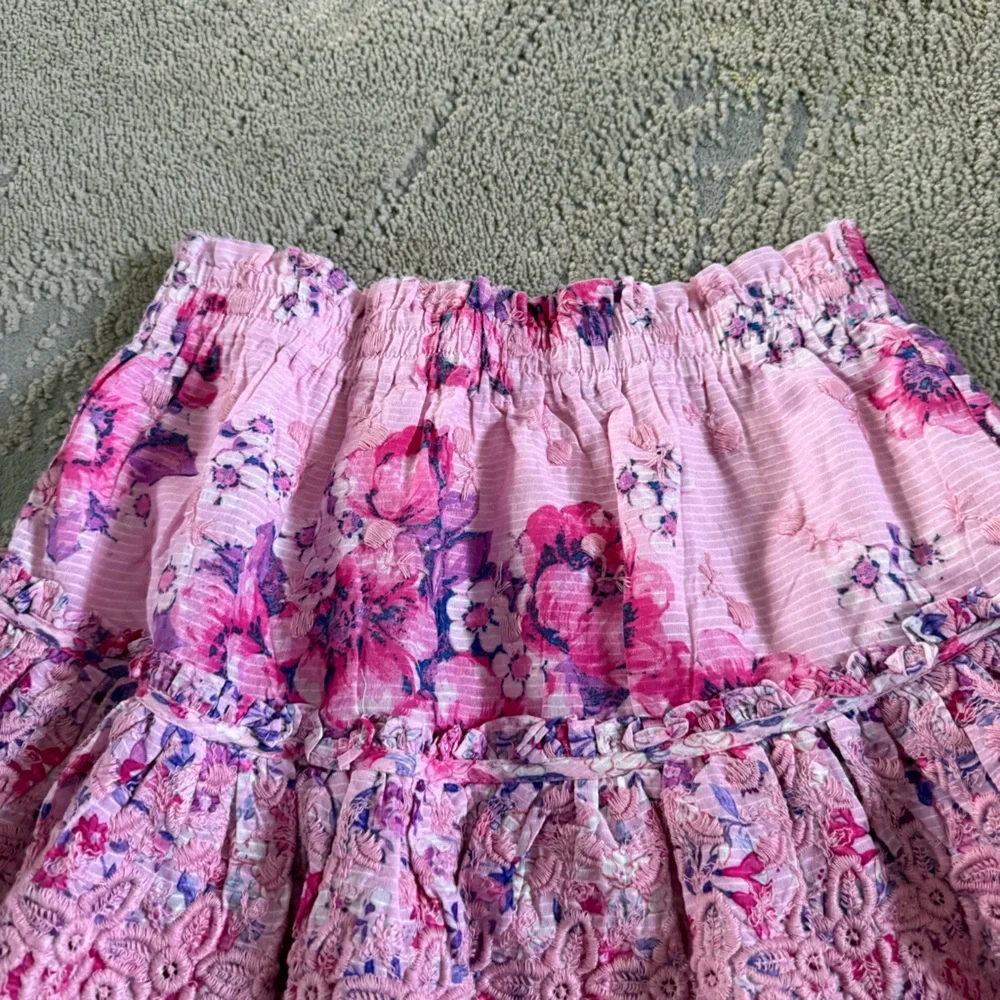 LoveShackFancy Cairo mini skirt pink purple floral tiered ruffled embroidered XS - Picture 6 of 12